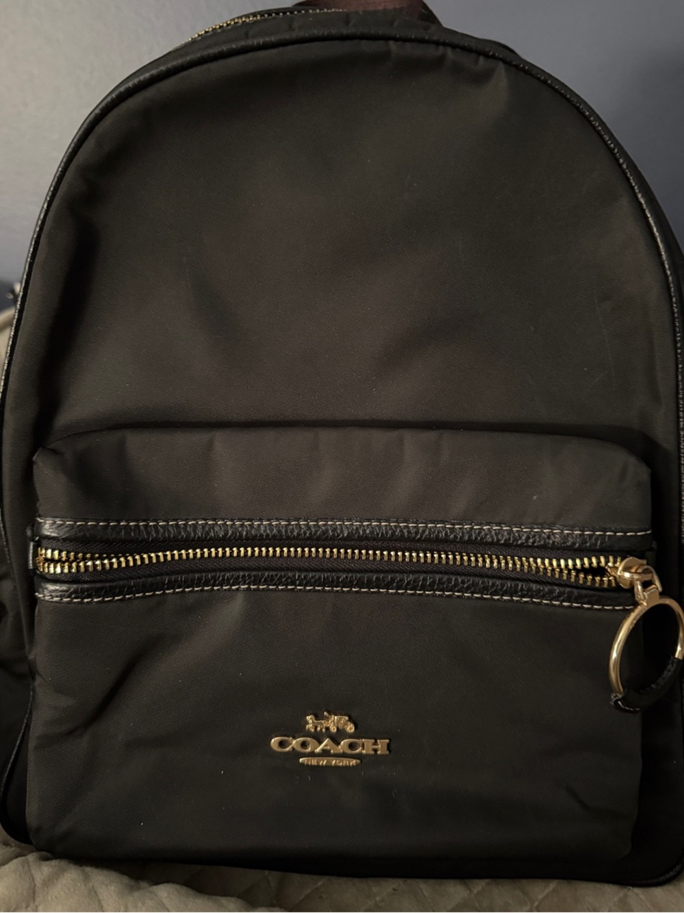 Coach Black Nylon Backpack with Gold-Tone Accents
